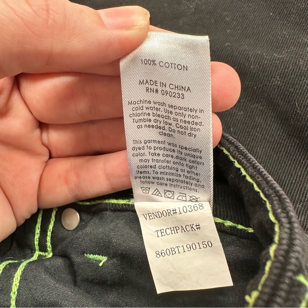 PacSun Black Neon Lime Green Stitching High Rise Mom Denim Jeans Women’s Size 26 - Picture 6 of 9